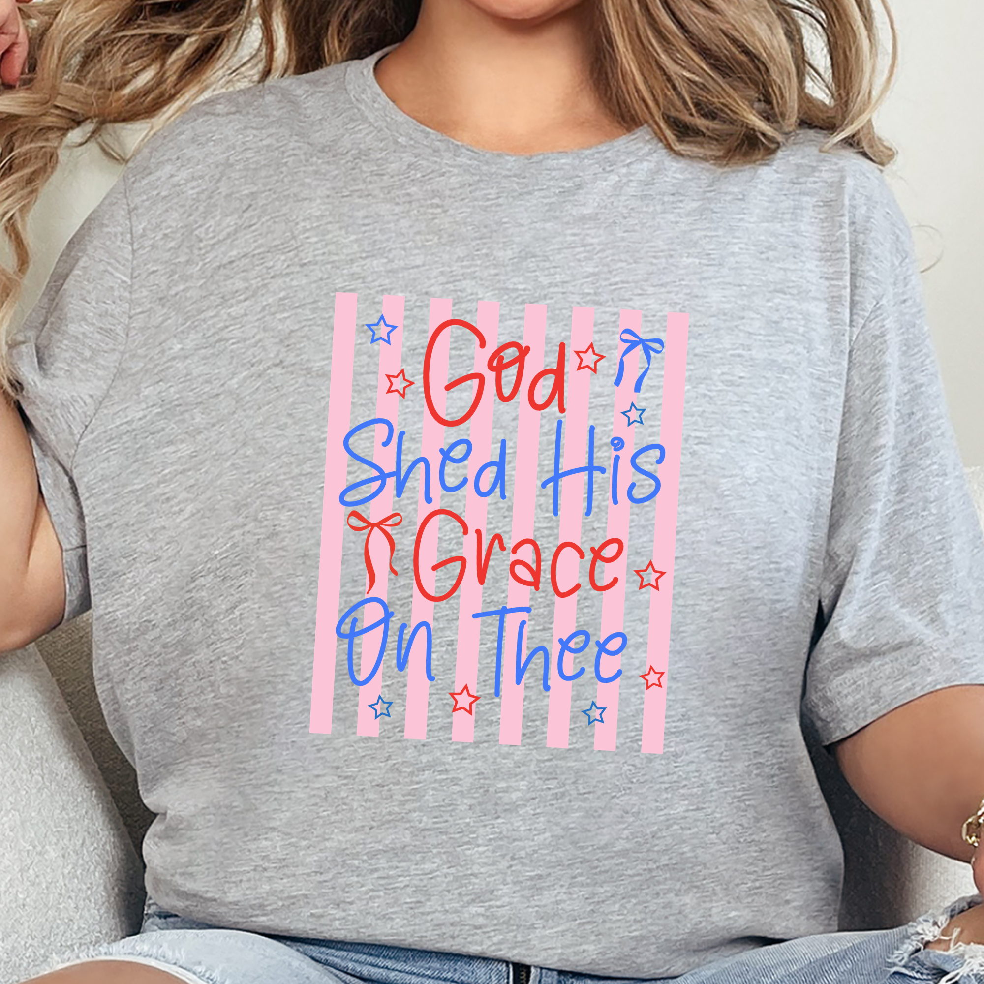 Wholesale God Shed his Grace Graphic Tee - Grey Tee