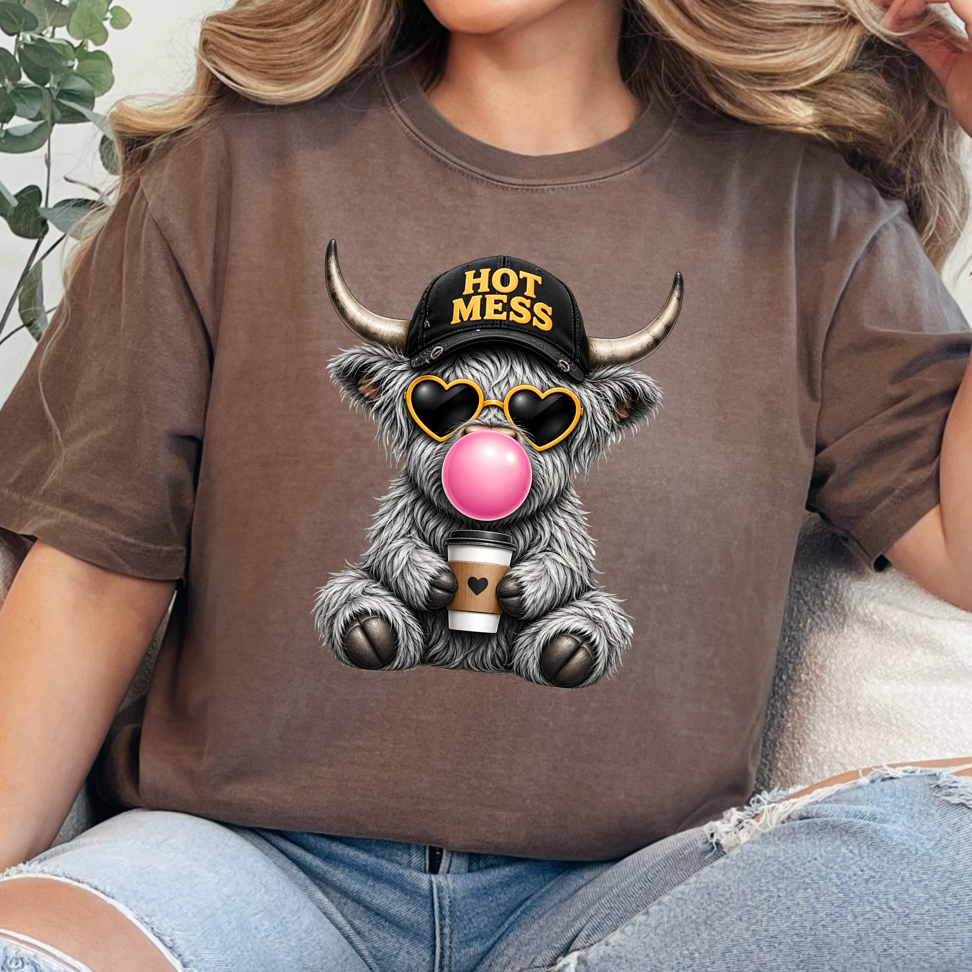 Wholesale Hot Mess Cow Graphic Tee - CC Espresso
