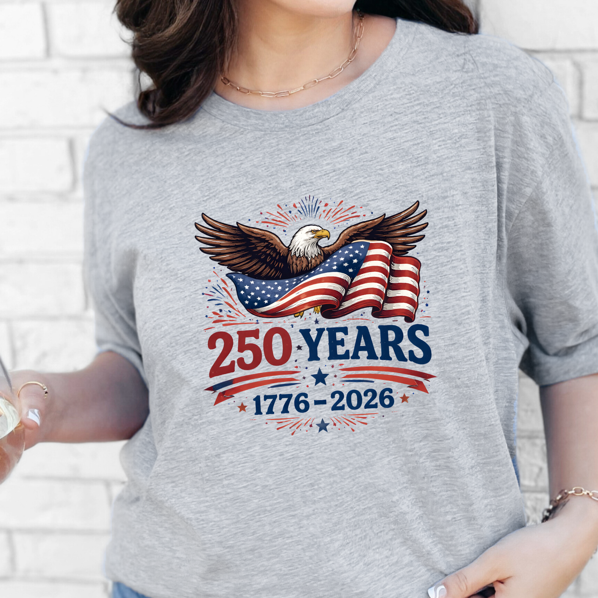 Wholesale Bald Eagle 250 Years Graphic Tee - Grey Tee