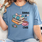 Wholesale Books & Chai Graphic Tee - Steel Blue Tee
