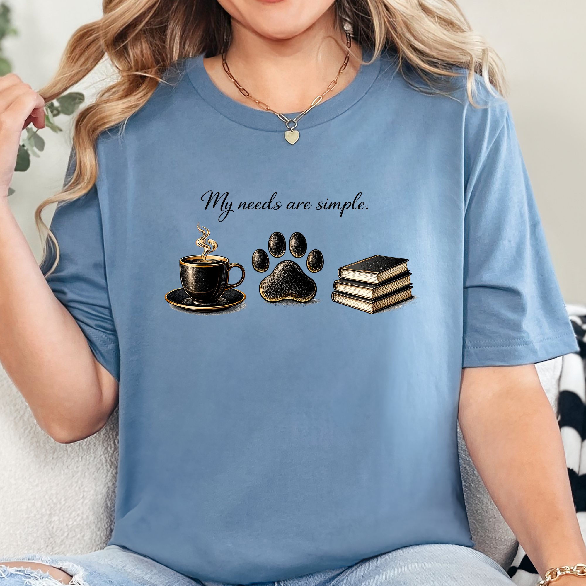 Wholesale My Needs are Simple Graphic Tee - Steel Blue Tee