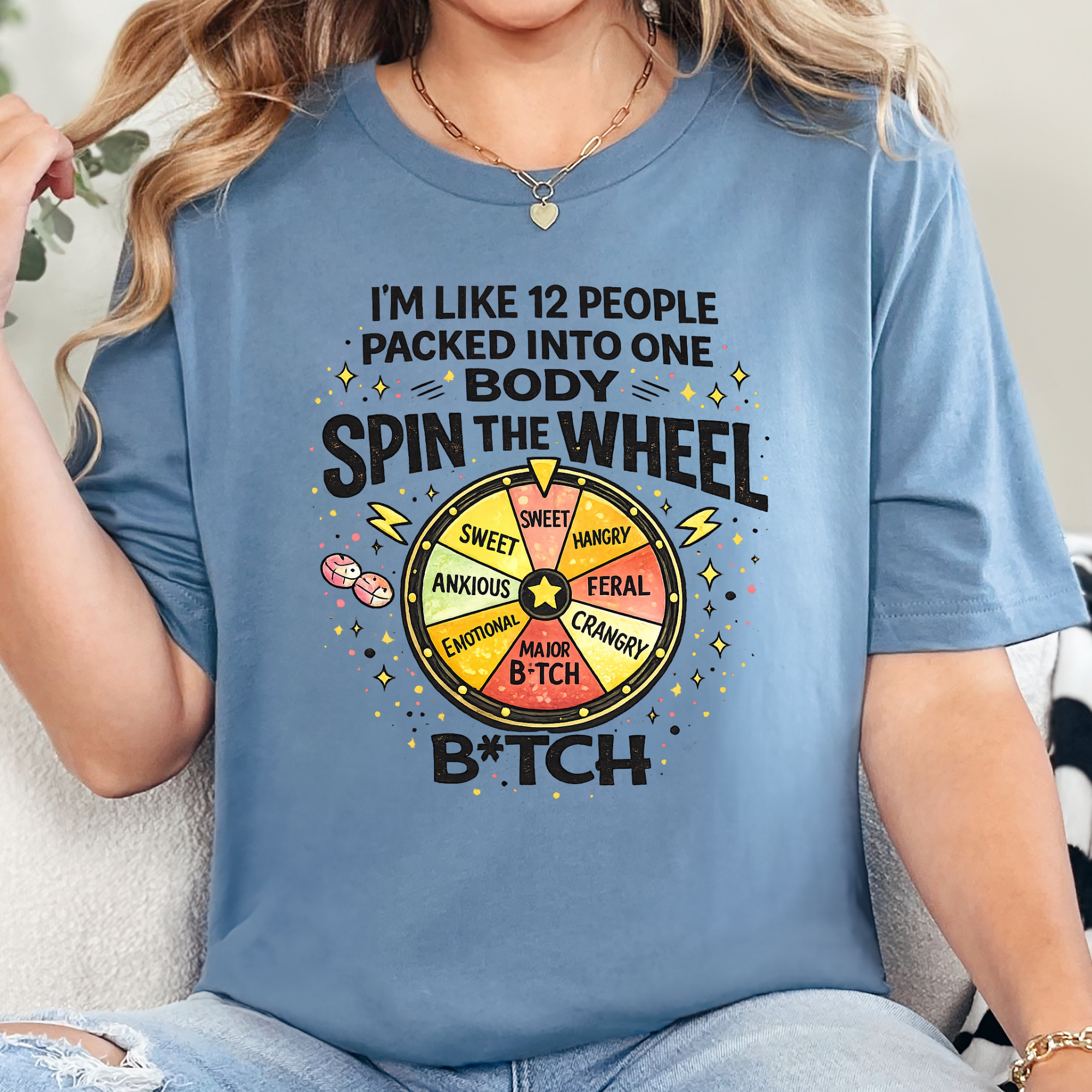 Wholesale Spin the Wheel Graphic Tee - Steel Blue Tee