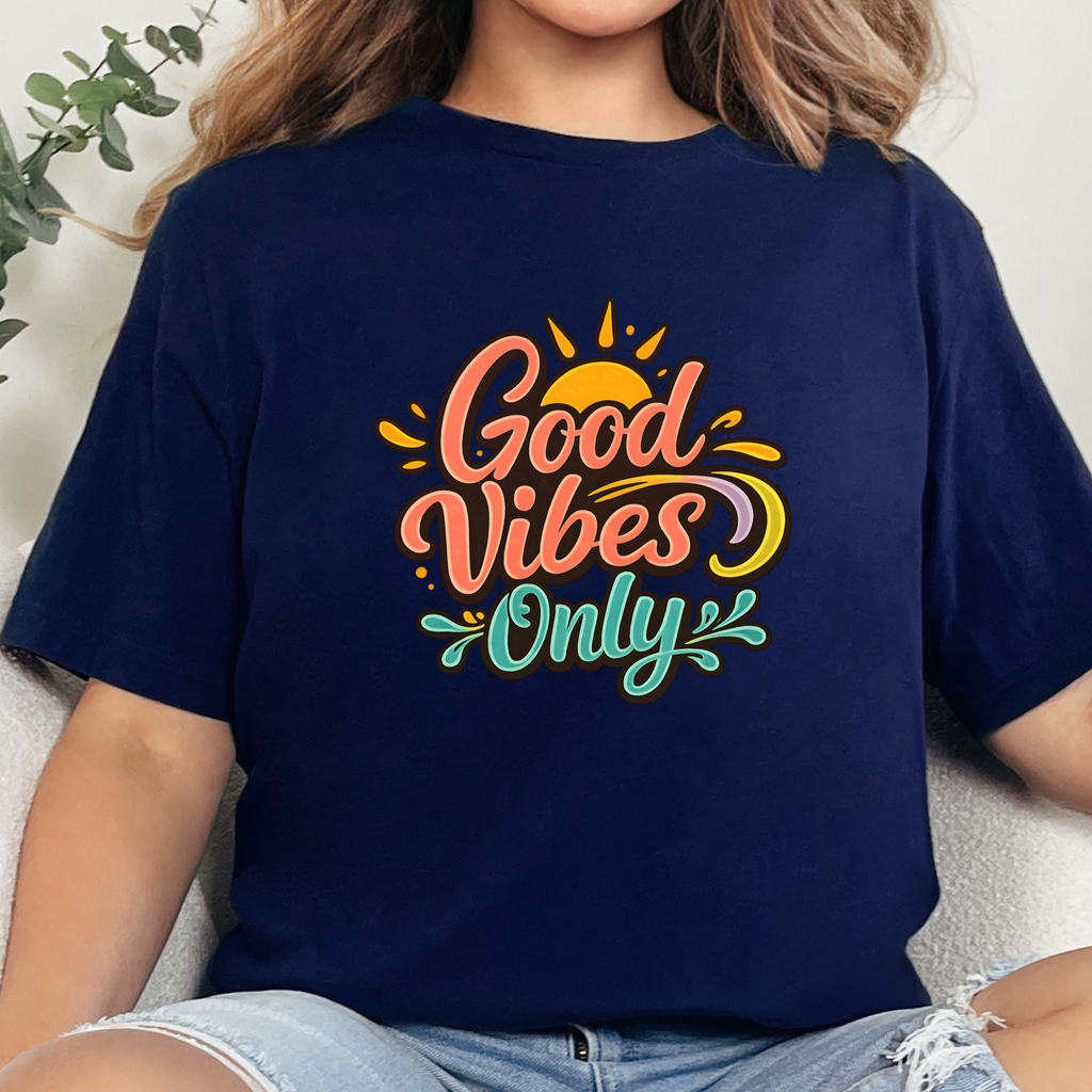 Wholesale Good Vibes Only Bright Graphic Tee - Navy Tee