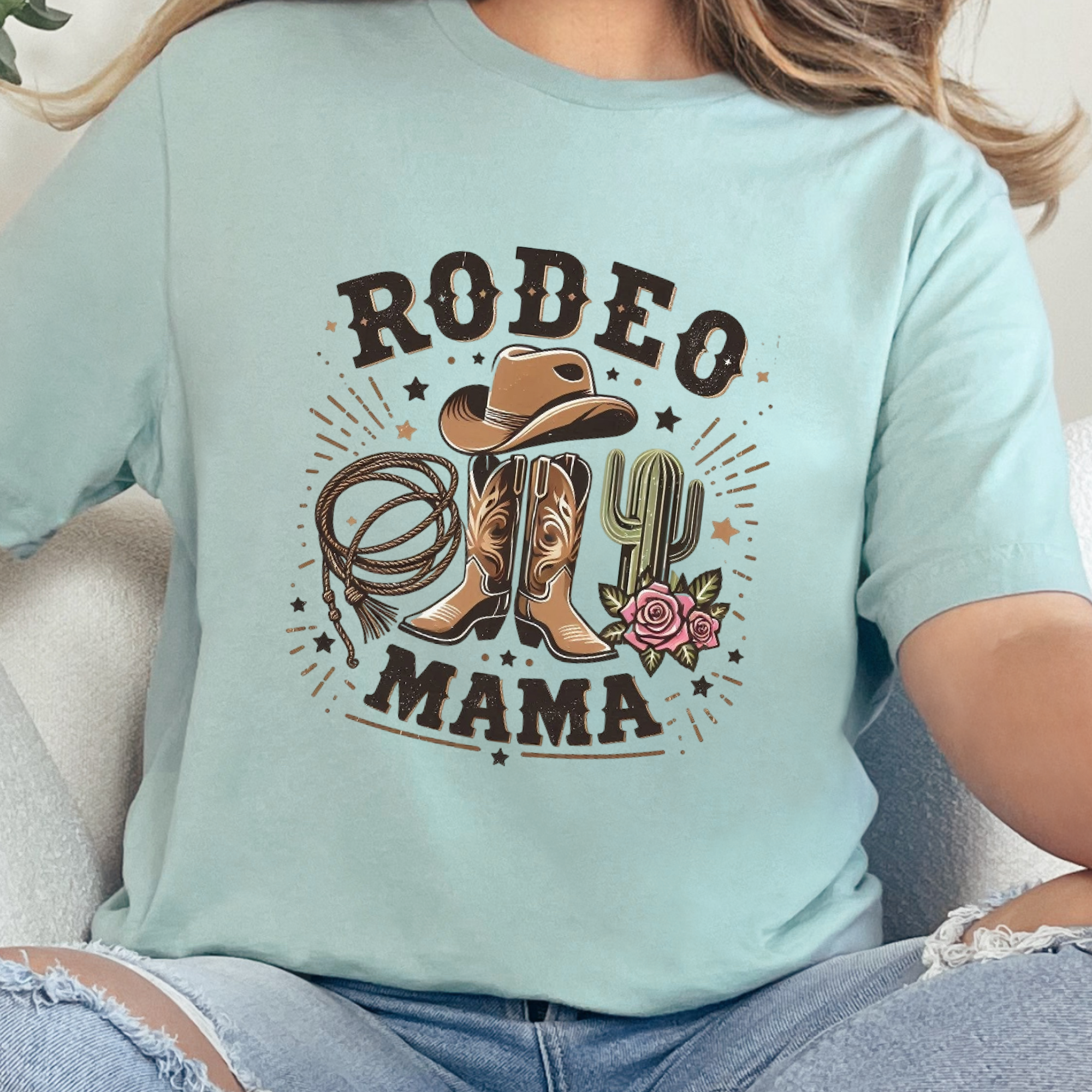 Wholesale Rodeo Mama Graphic Tee - Dusty Blue Tee