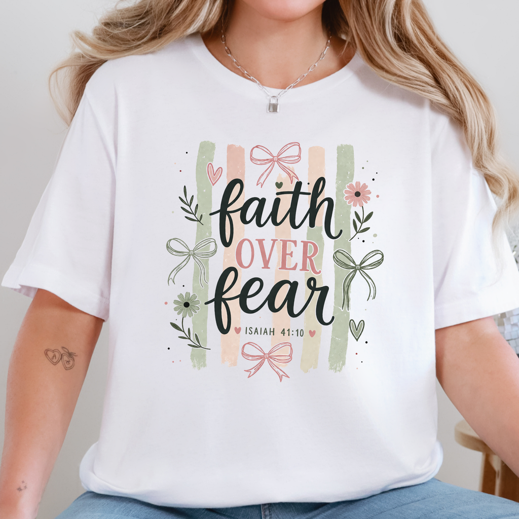Wholesale Faith over Fear Stripes Graphic Tee - White