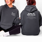 Wholesale Because He Lives Front/Back Hoodie Sweatshirt - Dark Heather Hoodie