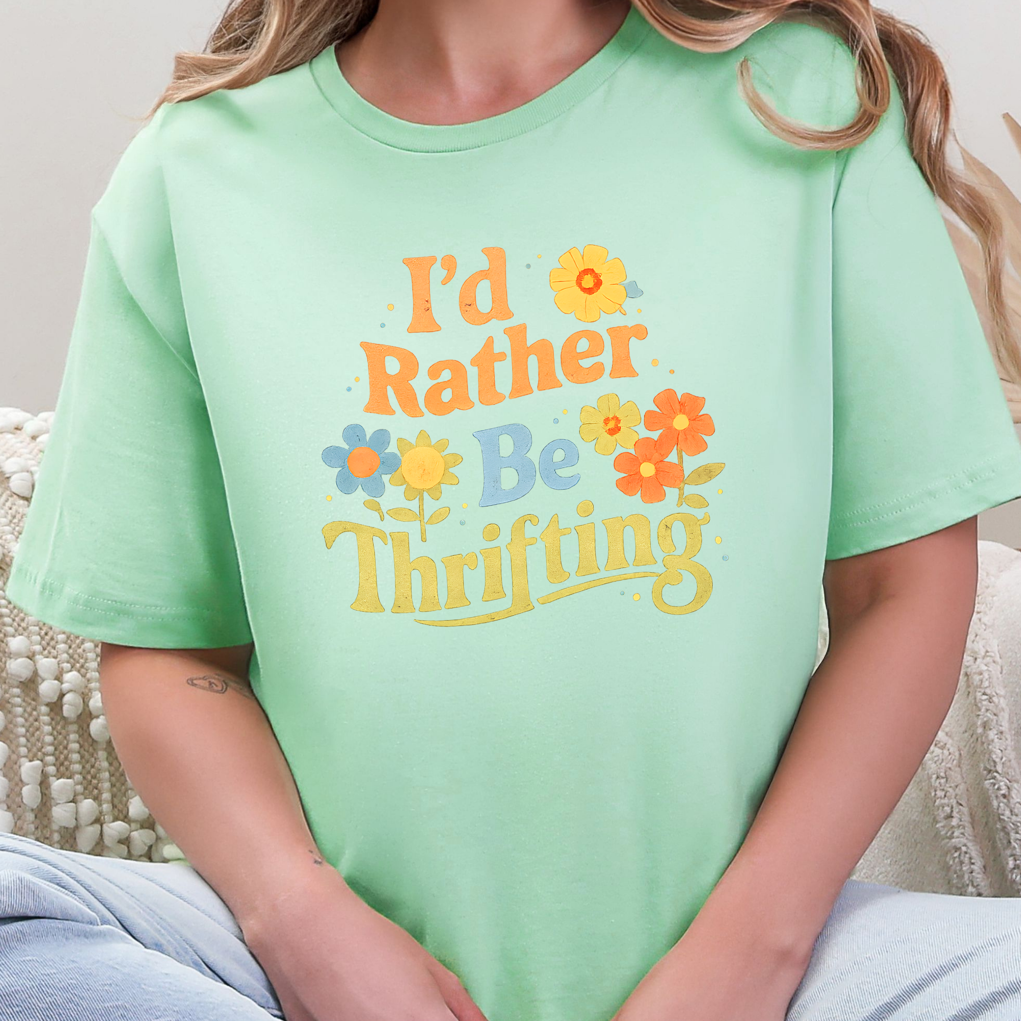 Wholesale I'd Rather Be Thrifting Graphic Tee - Mint Tee