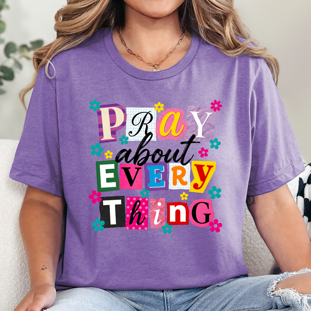 Wholesale Pray About Everything Graphic Tee - Heather Team Purple Tee