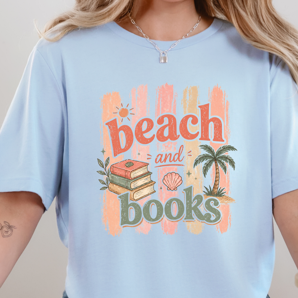 Wholesale Beach and Books Graphic Tee - Baby Blue