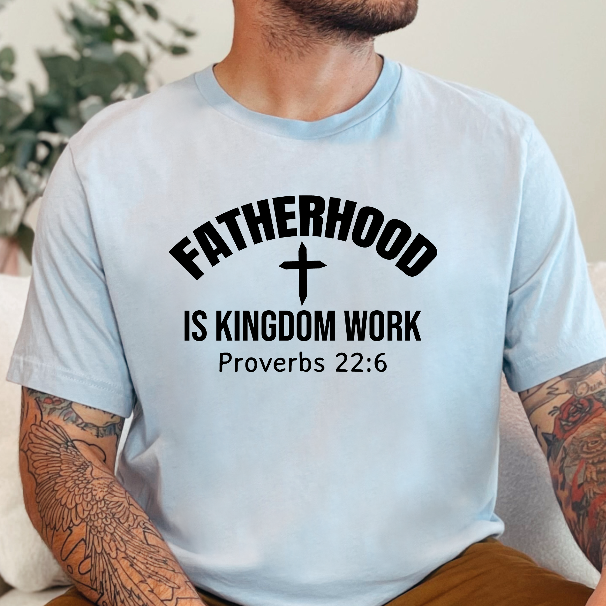 Wholesale Fatherhood Kingdom Work Graphic Tee - Light Blue