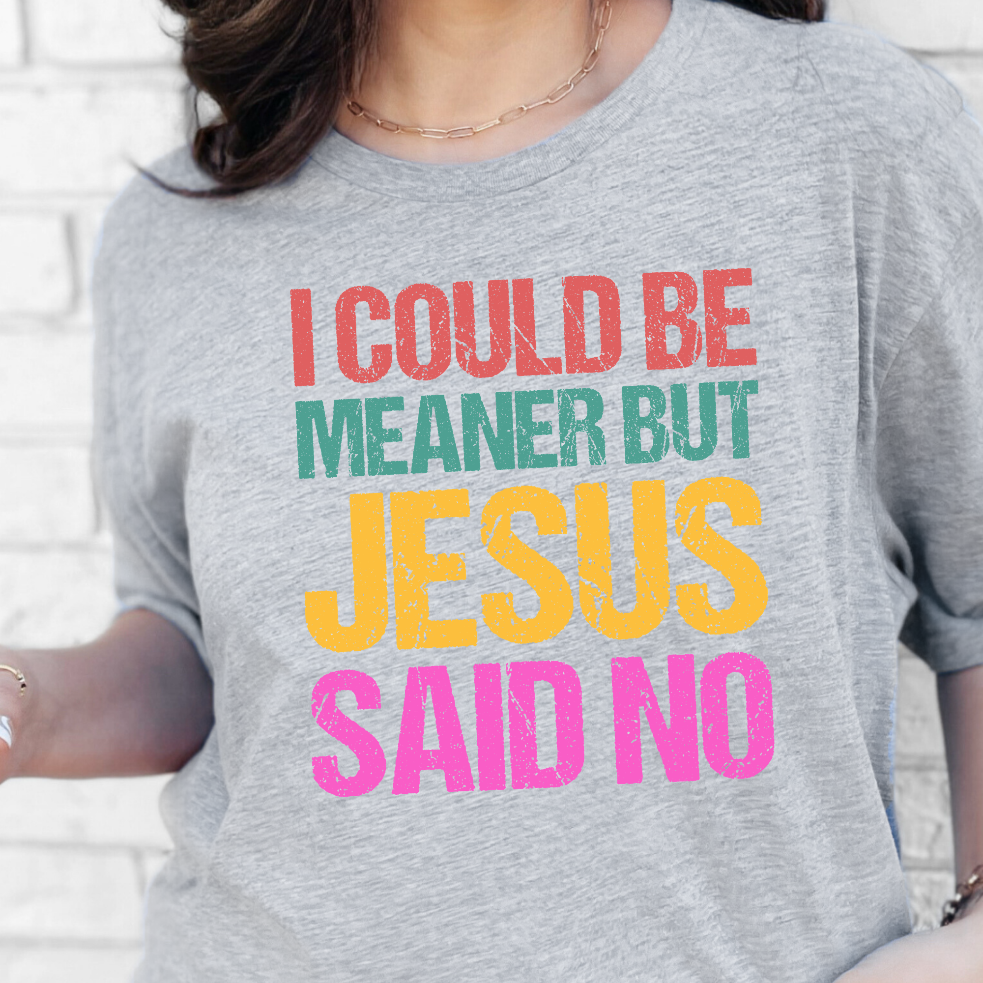 Wholesale Meaner but Jesus Said No Graphic Tee - Grey