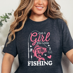 Wholesale Just A Girl Who Loves Fishing Graphic Tee - Dark Grey Heather Tee