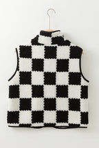 Mindi Checkered Sherpa Collared Jacket Vest