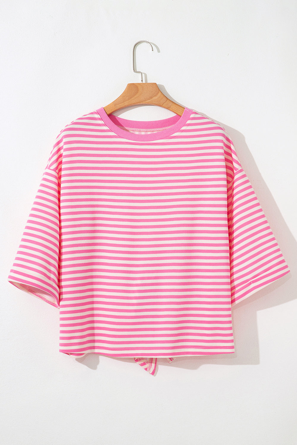 Riley Stripe Bowknot Cutout Back Loose Top