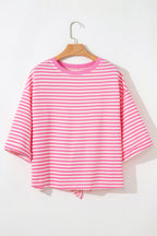Riley Stripe Bowknot Cutout Back Loose Top