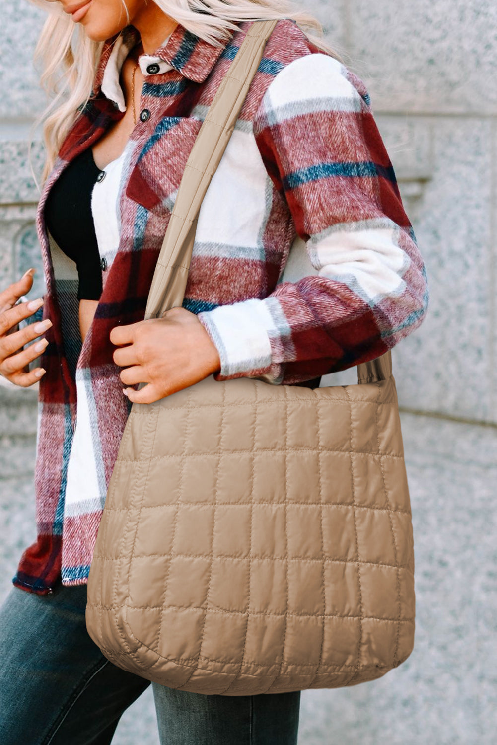 Kylie Quilted Zipper Tote Bag