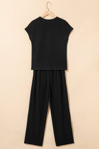 Megan Corded Short Sleeve Top and Casual Pants Set