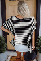 Alia Stripe Batwing Sleeve Crewneck Oversized Top