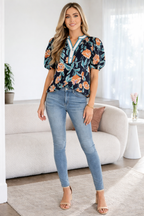 Ila Bubble Sleeve Notched Blouse
