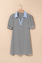 Tiffany V Neck Collared Puff Sleeve T Shirt Dress