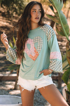 Emilia Plaid Floral Peace Heart Long Sleeve Top