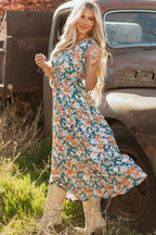 Kara Floral Tie Waist Sleeveless Holiday Long Dress