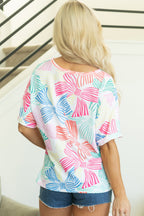 Kaeli Bowknot Waffle Crewneck Loose Short Sleeve Top