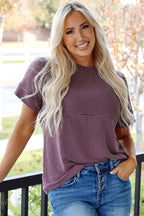 Alessandra Plain Corded Knit Mock Neck T Shirt