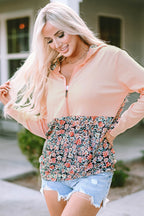 Gemma Floral Half Zip Kangaroo Pocket Hoodie