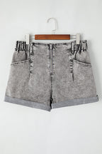 Blaire Zipped Light Wash Cuffed Edge Denim Shorts