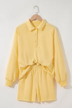 Kylie Button Collar Drop Shoulder Pullover and Shorts 2pcs Outfit