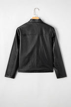 Olive Faux Leather Buttoned Front Boxy Jacket