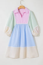 Joelle Striped Ric Rac Puff Sleeve Collared Mini Dress