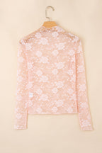 Myla Sheer Floral Lace Mesh Mock Neck Long Sleeve Top