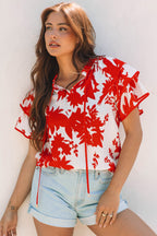 Zoya Tiered Ruffled Sleeve V Neck Blouse