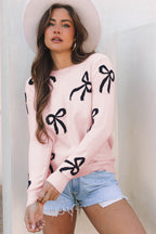 Pink Bow Knitted Loose Fit Sweater