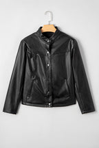 Olive Faux Leather Buttoned Front Boxy Jacket