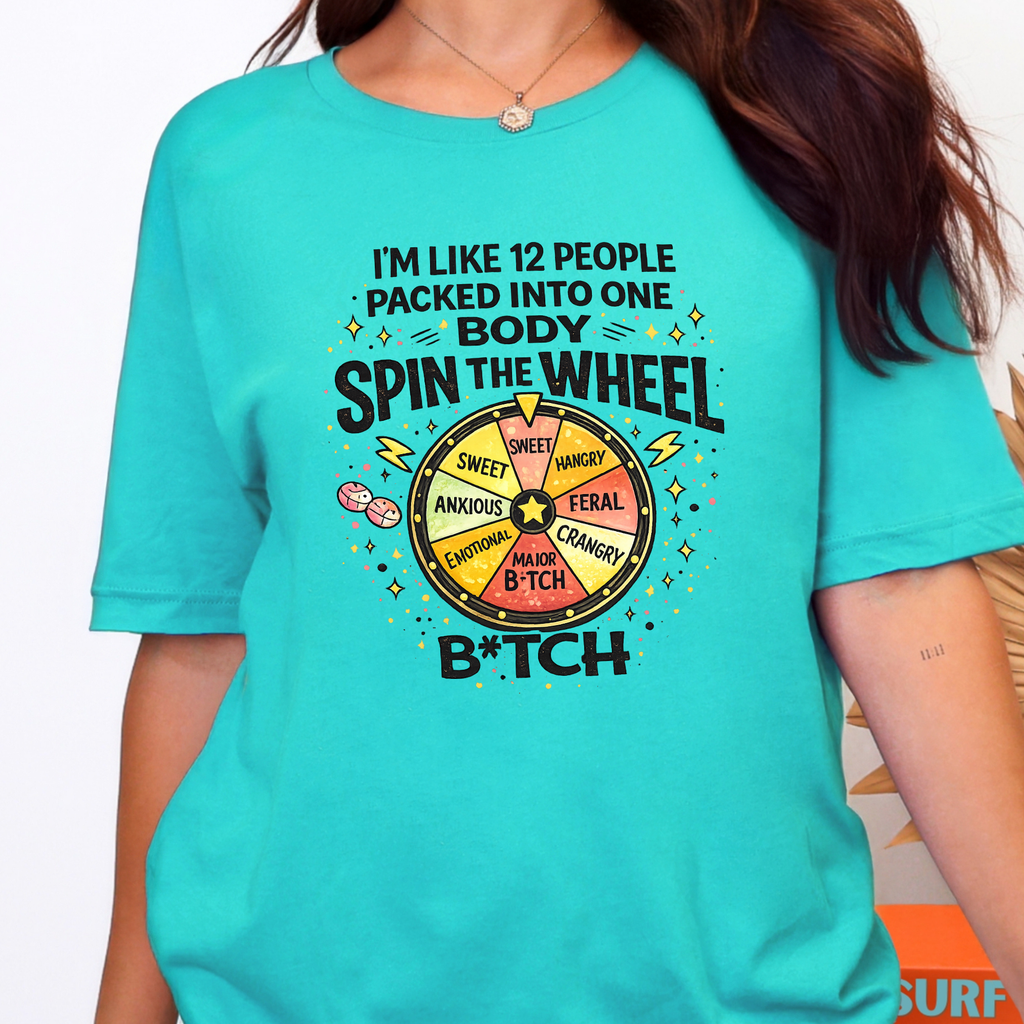 Wholesale Spin the Wheel Graphic Tee - Heather Sea Green Tee