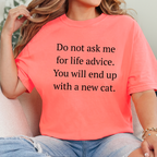 Wholesale Life Advice, New Cat Graphic Tee - Neon Red Orange