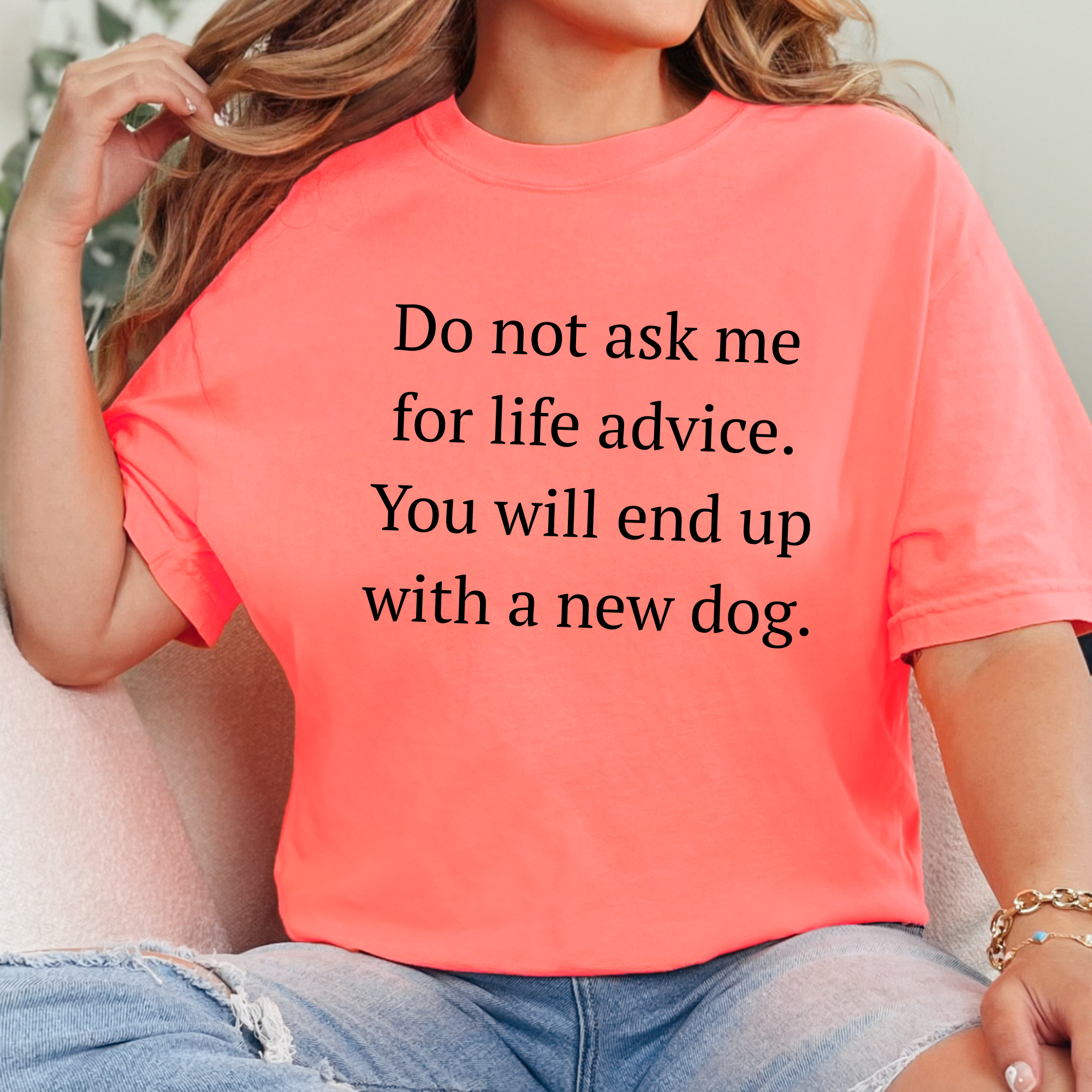 Wholesale Life Advice, New Dog Graphic Tee - Neon Red Orange