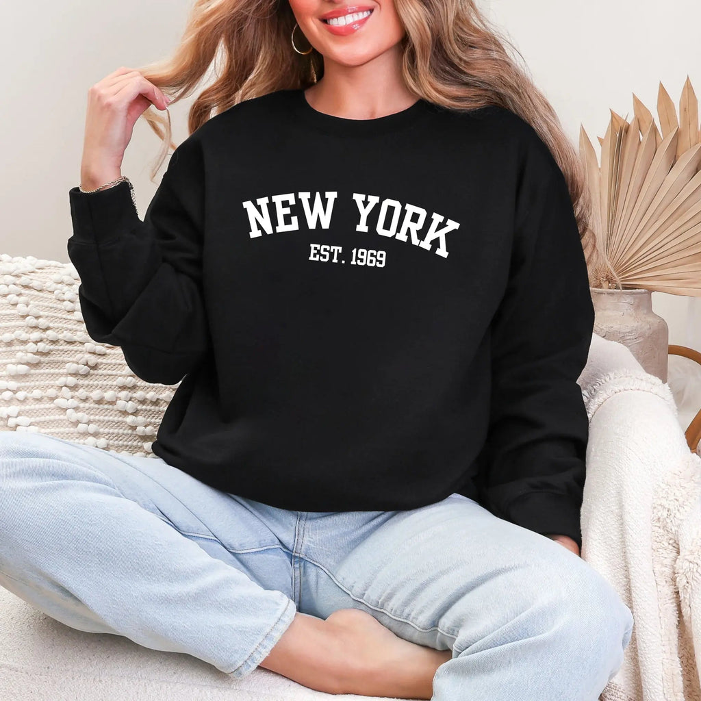Wholesale Custom New York Est. Sweatshirt - Black Sweatshirt