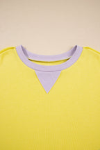 Yellow Striped Color Block Patchwork Crewneck Plus Size Pullover Sweatshirt