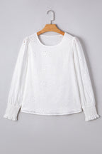 Allison Eyelet Embroidered Smocked Cuff Sheer Blouse