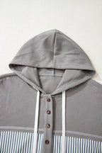 Taytum Patchwork Drawstring Hooded Long Sleeve Top