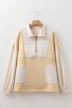 Khaki Stripe Mix Half Zip French Terry Plus Size Sweatshirt