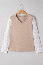 Penny Contrast Lace Patchwork Long Sleeve Top