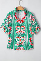 Kamiyah Boho Abstract Striped Collared V Neck Blouse