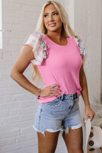 Lisa Ruffle Flutter Sleeve Ribbed Blouse