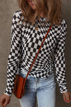 Rosalina Pattern Mesh Mock Long Sleeve Top