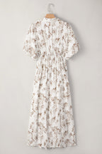 Iliana Floral Puff Sleeve V Neck Buttoned Front Maxi Dress